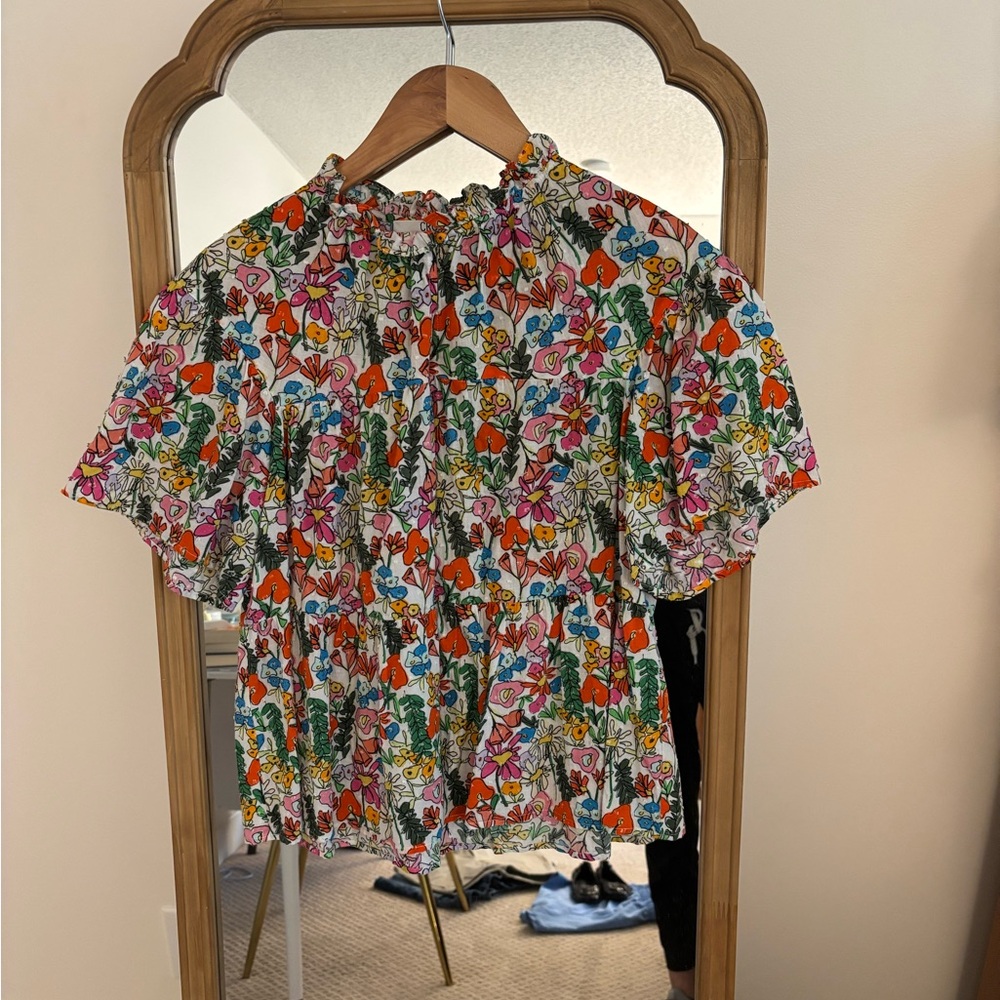 CROSBY by Mollie Burch Floral Short Sleeve Blouse — White Multi